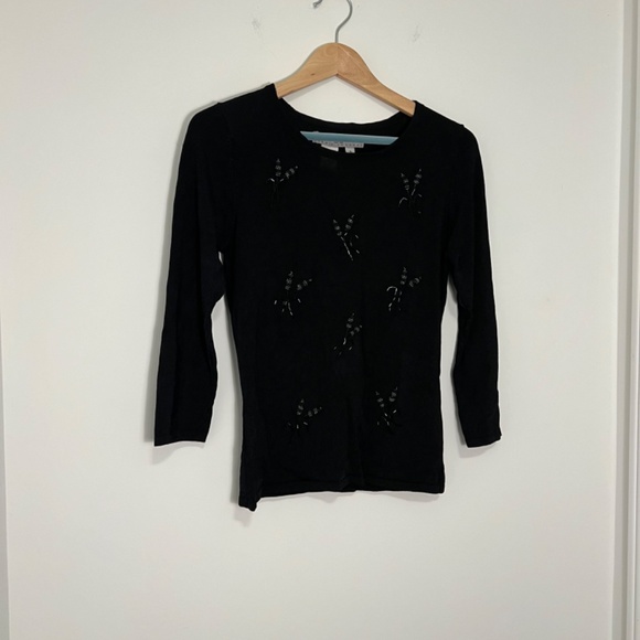 Debbie Shuchat Montreal Designer Hand Beaded Vintage Black Top 3/4 Length Sleeve - Picture 8 of 9
